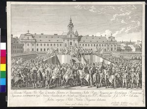Kroning van Keizer Leopold II tot Koning van Hongarije in Bratislava op 15 november 1790 door Johann Ernst Mansfeld