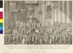 Kroning van keizerin Maria Theresia tot koningin van Hongarije op 10 juni 1792 in Boedapest door Johann Ernst Mansfeld