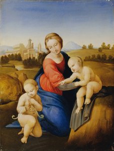 Madonna met kind en Johannes de Doper als kind door Johann Evangelist Scheffer von Leonhardshoff