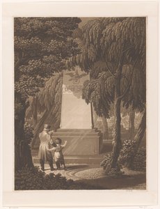 Man met een kind voor een monument voor een omgekomen legerofficier