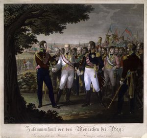 De ontmoeting tussen keizers Frans I van Oostenrijk, Alexander I van Rusland en Frederik Willem III van Pruisen