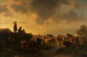 Avond op de wei door Johann Friedrich Voltz