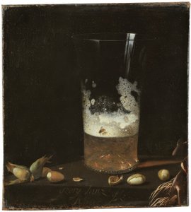 Stilleven met bierglas en noten door Johann Georg Hainz