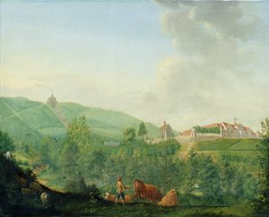 Kasteel Weissenstein, nabij Kassel (Wilhelmshöhe), 1778 door Johann Georg Pforr
