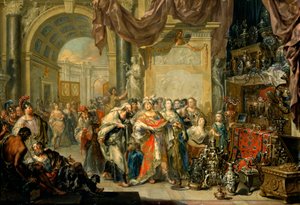 Croesus toont zijn schatten aan Solon door Johann Georg Platzer