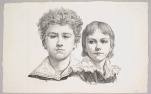 Portret van de Rabe-kinderen: Hermann, 14 jaar en Edmond, 7 jaar, verso: proef voor correctie, 1822