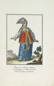 Een meisje uit Kaluga in feestelijke kleding door Johann Gottlieb Georgi
