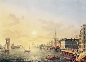 Uitzicht op de haven en haven van Le Havre, begin 19e eeuw door Johann Heinrich (after) Luttringshausen