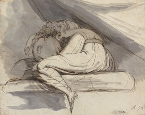 Zittende vrouw, opgerold