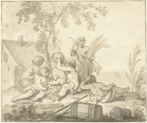 Allegorische voorstelling met kinderen en attributen van de Landbouw