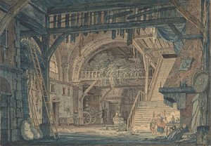 Ontwerp voor een toneelset van een oude Romeinse ruïne die wordt omgebouwd tot een schuur, laat 18e-midden 19e eeuw