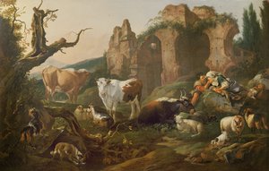 Boerderijdieren in een landschap, 1685