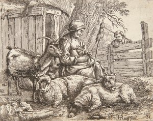 Een spinster door Johann Heinrich Roos