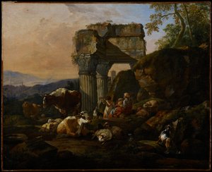 Romeins landschap met vee en herders, 1676