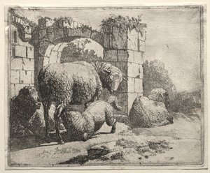 Schapen bij de ruïnes van een boog, 1665
