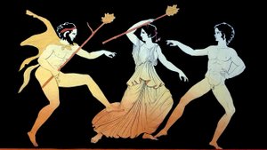 Een sater, een Maenade en een mannelijke volgeling van Dionysus dansen in een razernij c.1796 (Koperplaatgravure) door Johann Heinrich Wilhelm Tischbein