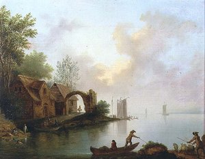 Bosrijk Rivierlandschap met Bootmannen
