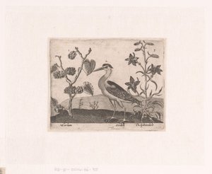 Landschap met reiger en ridderspoor