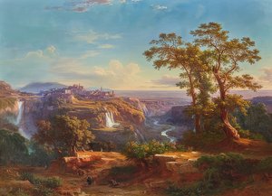 Uitzicht op Tivoli en de watervallen. 1860 door Johann Jakob Frey