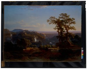 Uitzicht op Tivoli met de Aniene Watervallen door Johann Jakob Frey