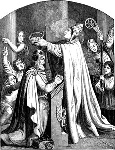 De kroning van keizer Karel de Grote door paus Leo III Illustratie uit de Geschichte des deutschen Volkes door E. Duller, 1840 door Johann Jakob Kirchhoff
