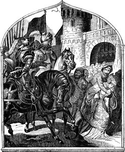 Het beleg van het kasteel van Weinsberg en de trouwe vrouwen 1140 Illustratie uit de Geschichte des deutschen Volkes door E. Duller, 1840
