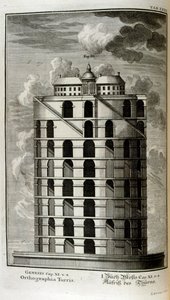 Plan van de Toren van Babel gezien vanaf de zijkant door Johann Jakob Scheuchzer
