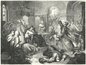 Een Finse tovenaar voorspelt de naderende dood van Ivan de Verschrikkelijke (gravure) door Johann Karl Baehr