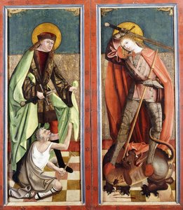 Sint-Maarten en de bedelaar; en Sint-Joris en de draak - de vleugels van een altaarstuk door Johann Koerbecke