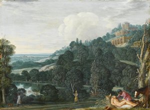 Een uitgestrekt landschap met de barmhartige Samaritaan