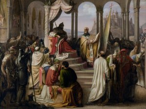 Prins Vladimir kiest een religie in 988, een religieus geschil aan het Russische hof door Johann Leberecht Eggink