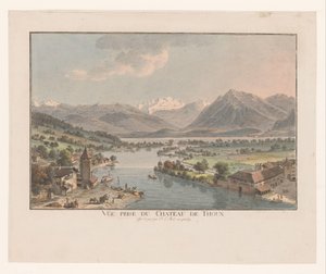 Gezicht op de Thunersee vanaf het kasteel van Thun door Johann Ludwig Aberli