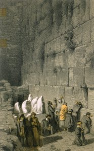 De Westelijke Muur in Jeruzalem. Gekleurde gravure door Bernatz et alii - Steinkopk J.F. Editore