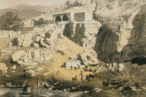 Gezicht op Baniyas. Ets door Bernatz et alii - Steinkopk J.F. Editore