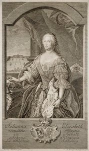 Portret van Johanna-Elizabeth, keurvorstin van Anhalt-Zerbst, moeder van Catharina II, 1756