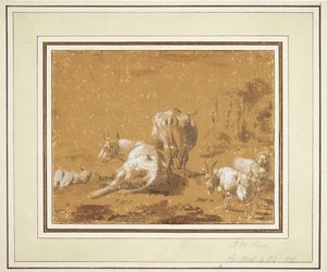 Landschap met koeien en geiten door Johann Melchior Roos