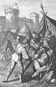 Confederatie van de VIII kantons (Zwitserland): Keizer Karel IV (1316-1375) belegerde de stad Zürich rond 1351 Gravure door Johann Michael Mettenleiter