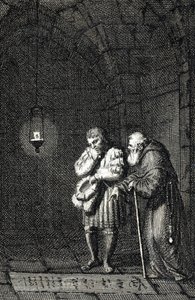 Keizer Karel IV (1346-1378) verzamelt op het graf van Widukind van Saksen in Enger, Duitsland in 1377 gravure door Johann Michael Mettenleiter