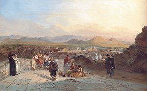 Santiago de Chile vanaf de Heuvel van Santa Lucia kijkend naar het westen door Johann Moritz Rugendas