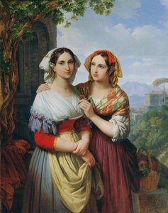 Twee meisjes in een landschap