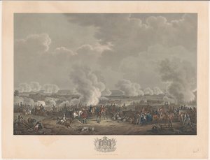 Slag bij Waterloo, 1815 Twaalf platen van de aankomst en inhuldiging van Willem I in Brussel en de slagen bij Quatre-Bras en Waterloo in 1815 (serietitel)