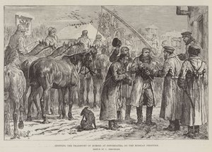 Het stoppen van het transport van paarden bij Novoselitza, aan de Russische grens door Johann Nepomuk Schonberg