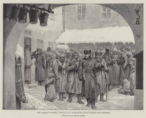 De hongersnood in Rusland, politie in Sint-Petersburg geeft biljetten voor onderdak door Johann Nepomuk Schonberg