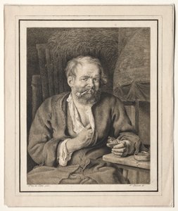 Boer zittend aan een tafel, pijp rokend, 1817-1821 door Johann Nepomuk Strixner