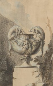 Ontwerp voor een tuinvaas met jachtthema, ca. 1740