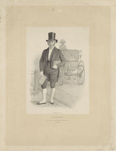 Portret van J. Robert met rijtuig door Johann Peter Berghaus