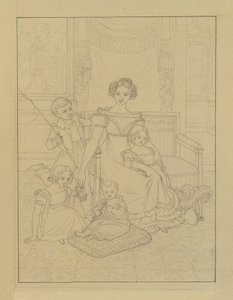 Contourtekening van een moeder met vier kinderen door Johann Peter Krafft