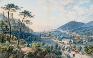 Uitzicht op het Weilburg-paleis bij Baden nabij Wenen door Johann Raulino