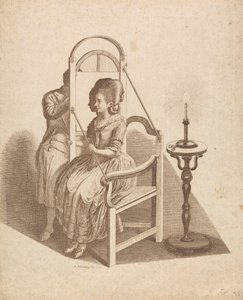 Kunstenaar tekent het silhouet van een vrouw door Johann Rudolph Schellenberg