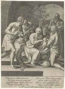 Aanbidding der herders in een nis door Johann Sadeler (I)